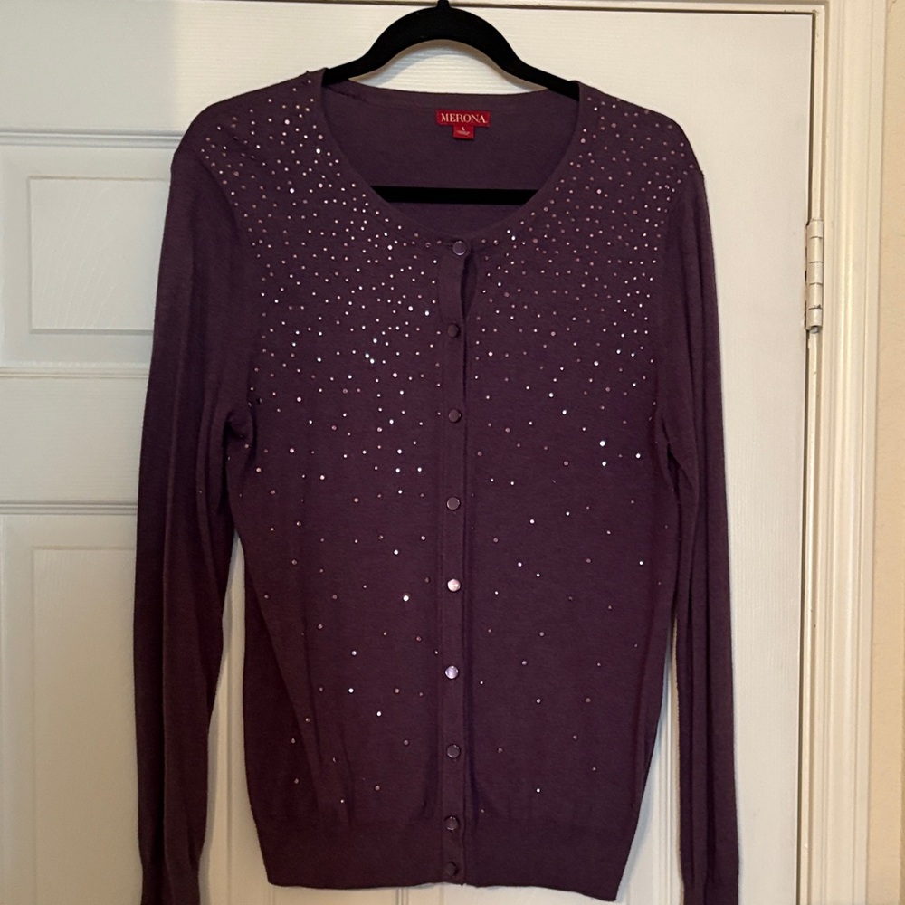 Merona Deep Purple Cardigan with Embellishments